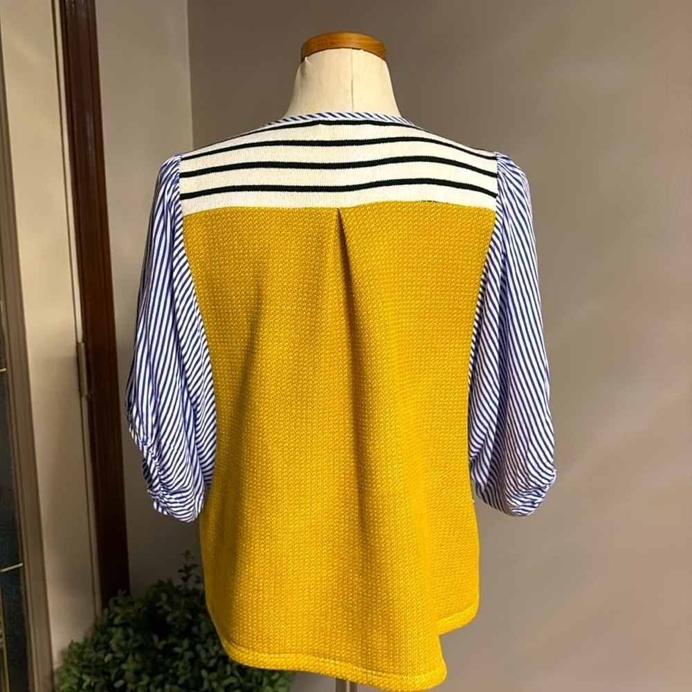 THML color block striped crop top cotton bubble 1/2 sleeve casual XS boho